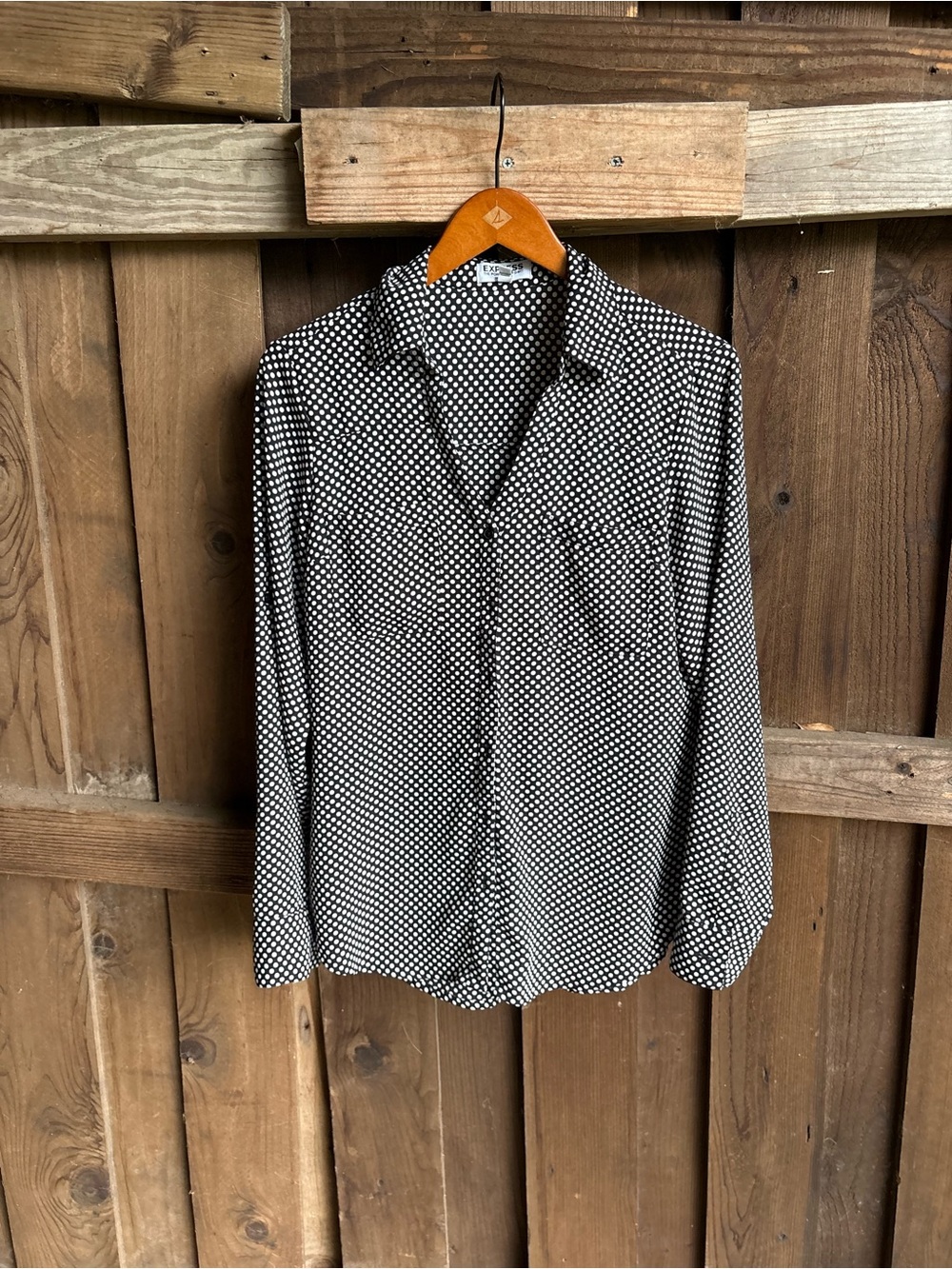 Express Portofino Black Polka Dot Parisian Sheer Office Work Blouse